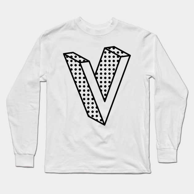 3D Ben Day Dot Isometric Letter V Long Sleeve T-Shirt by murialbezanson